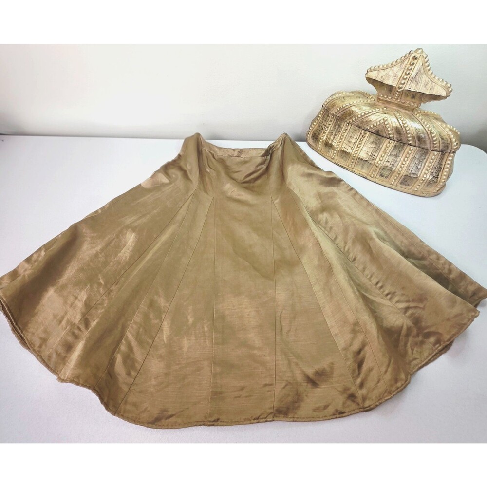 Vtg BANANA REPUBLIC Fall 2005 Bronze Gold Linen Rayon Gored A-Line Skirt SZ 8